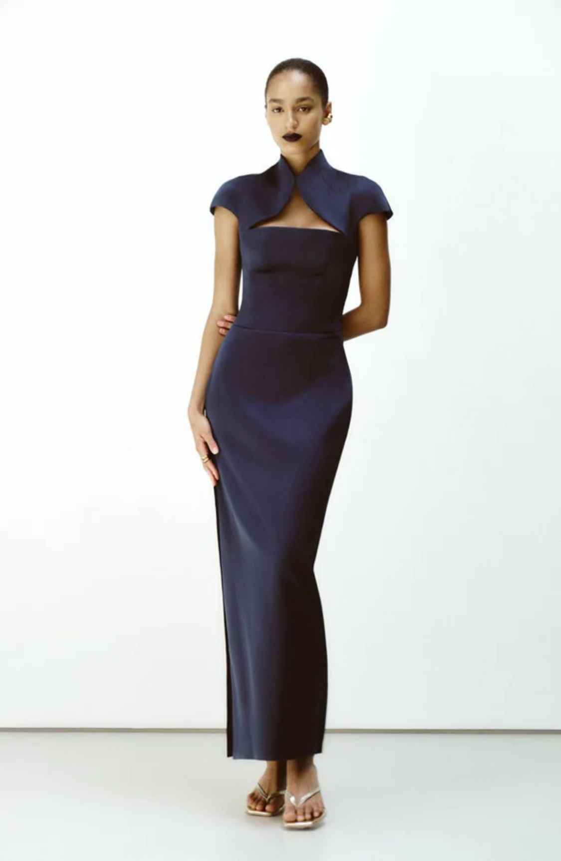 Long Midi Corset Satin Dress with a Side Slit