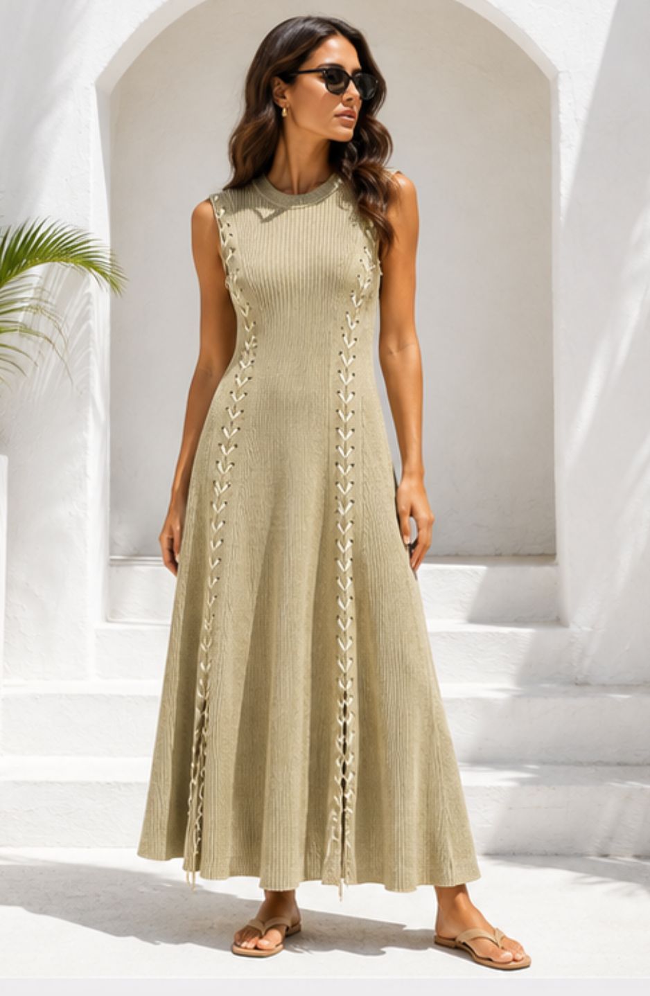 Lorena Lace-Up Midi Dress