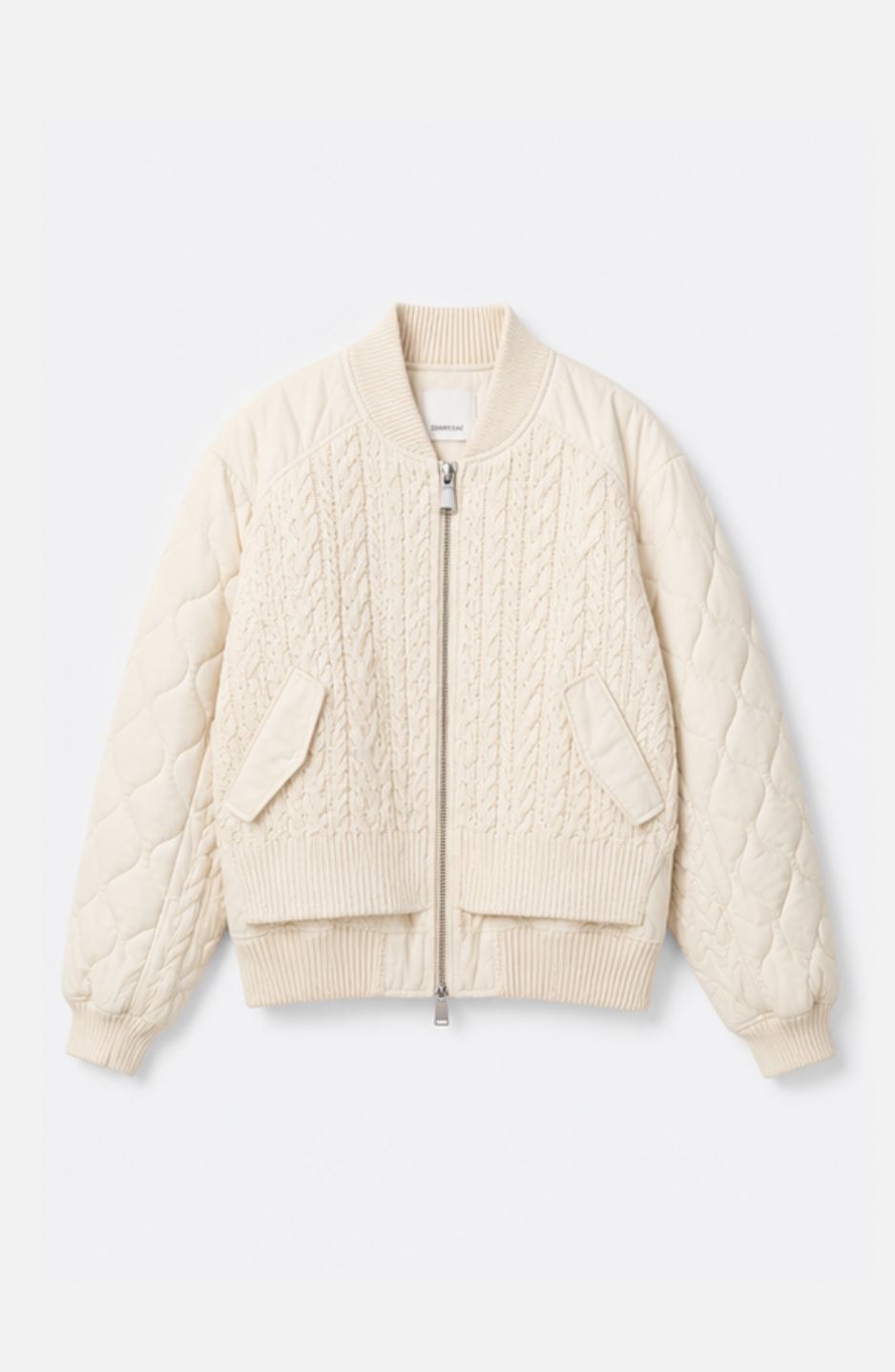 Cable Knit Quilted Bomber Jacket - Image 7